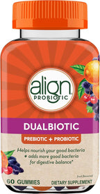 Align Dualbiotic, Prebiotics and Probiotics for Women and Men, Probiotics for Digestive Health, Prebiotics Help Nourish Good Bacteria, Natural Fruit Flavors, 60 Probiotic Gummies (Pack of 12)