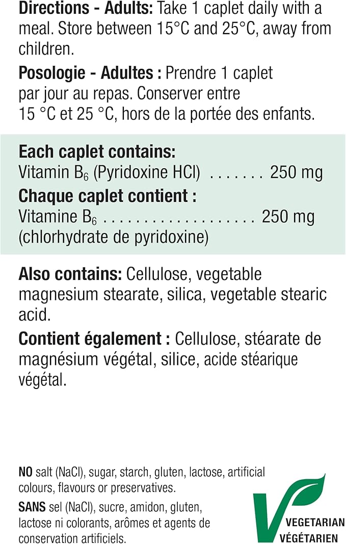 Jamieson Vitamin B6 (Pyridoxine)250mg, 100 caplets