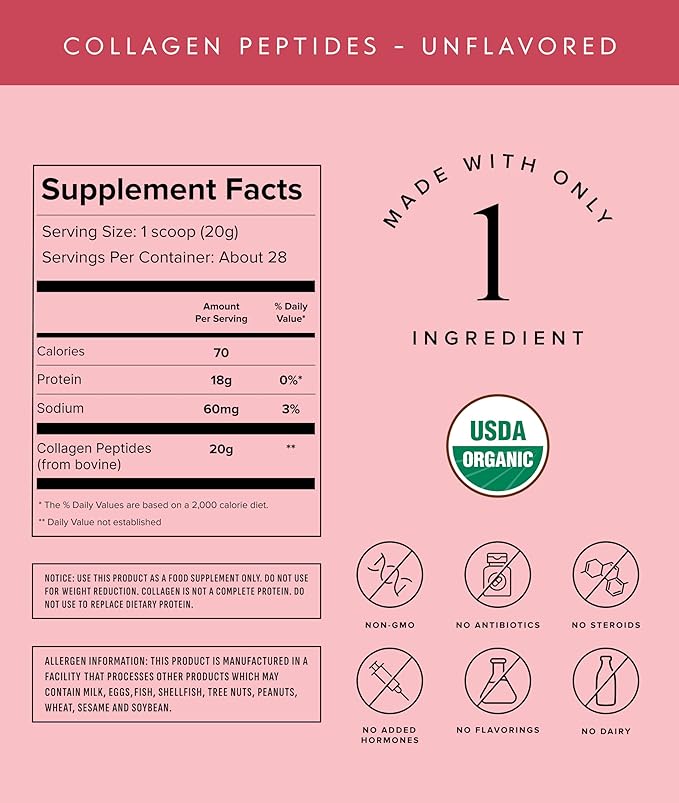 Truvani Hydrolyzed Collagen Peptides | Unflavored | 28 Servings | 20g Grass-Fed Collagen Protein Powder | Promotes Hair, Skin, and Nail Health | Dairy & Gluten Free | Women & Men | Package May Vary