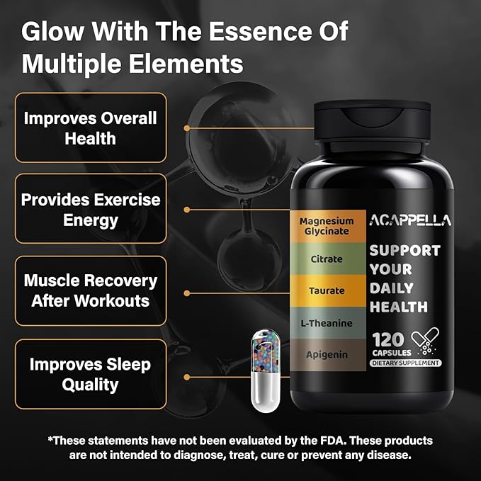 ACAPPELLA Magnesium Glycinate with Magnesium Citrate Capsules l theanine Supplement apigenin Capsules - apigenin Supplement l-theanine - 120 Count