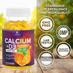 Calcium Supplement Gummies - Sugar Free Calcium Gummy with Vitamin D3 for Best Absorption - Supports Immune Health, Bones & Teeth - Nature's Calcium Chews for Women & Men, Orange Flavor - 120 Gummies