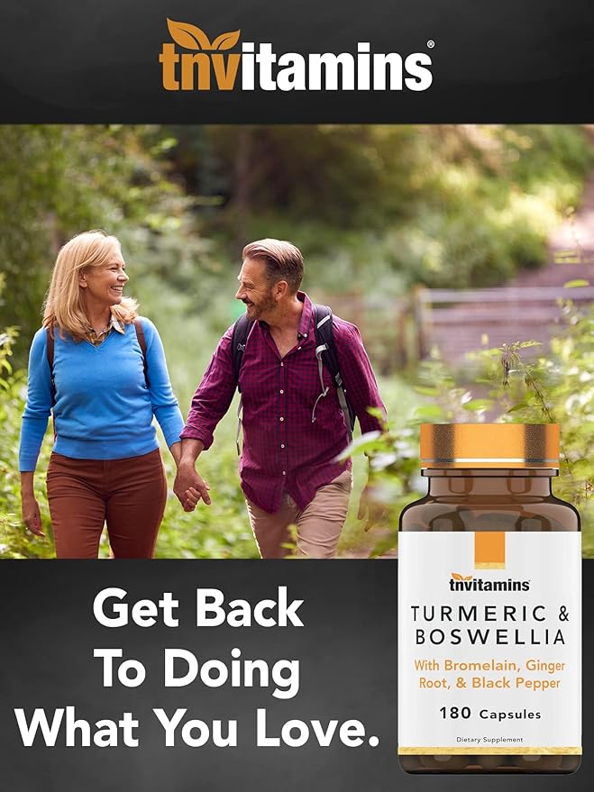 tnvitamins Turmeric & Boswellia Complex (180 Capsules) with Ginger Root, Bromelain, & Black Pepper Extract | Joint-Ease Formula: Powerful Joint Support Supplement* | Produced in The USA