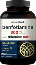 NatureBell Benfotiamine with Thiamine - 240 Vegetarian Capsules - 300mg Benfotiamine & 100mg Thiamine - for Heart Health, Energy Production & Nervous System Support* - Vitamin B1 Complex