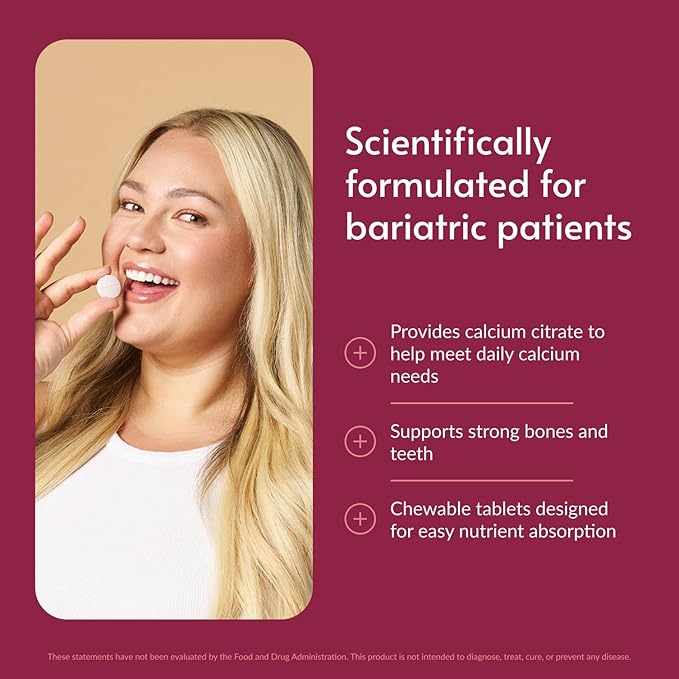 Bariatric Advantage Calcium Citrate Chewable 500mg with Vitamin D3 for Bariatric Surgery Patients Including Gastric Bypass and Sleeve Gastrectomy, Low Sugar - Cinnamon Flavor, 90 Count