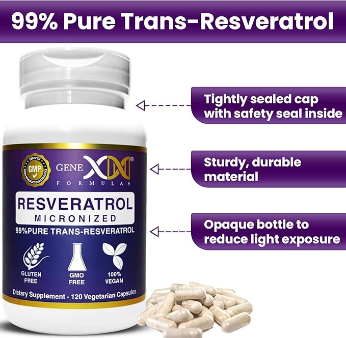 Genex Formulas 99% Micronized Trans-Resveratrol with BioPerine for Absorption 1000mg | Pure Organic Pharmaceutical Grade Trans-Resveratrol Capsules for Healthy Aging, 120 Capsules (3)