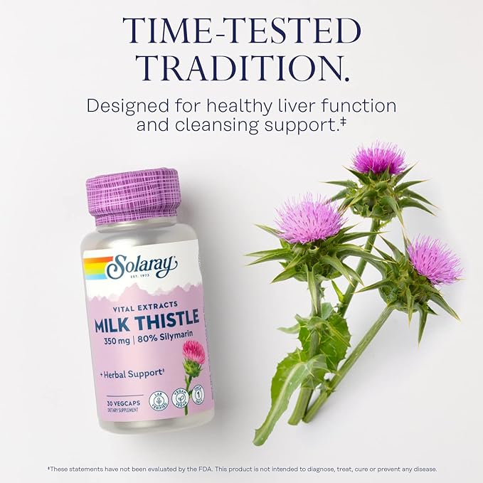 SOLARAY Milk Thistle Seed Extract 350 mg Guaranteed to Contain 80% Silymarin, Traditional Liver Support, Vegan & Lab Verified for Quality, 60 Day Money-Back Guarantee, 30 Servings, 30 VegCaps