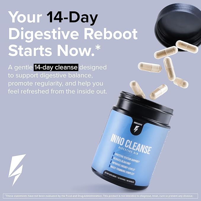 InnoSupps Inno Cleanse 14 Day Colon & Detox Flush, Waist Trimming Complex, Gut Cleanse, Digestive System Support, Stool Softener & Reduced Bloating & Occasional Constipation Relief