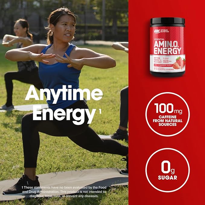 Optimum Nutrition Amino Energy-Pre Workout with Green Tea,BCAA,Amino Acids,Keto Friendly,Green Coffee Extract,Energy Powder-Juicy Strawberry Burst,9.5Ounce,30 Servings,(Pack of 6),(Packaging May Vary)