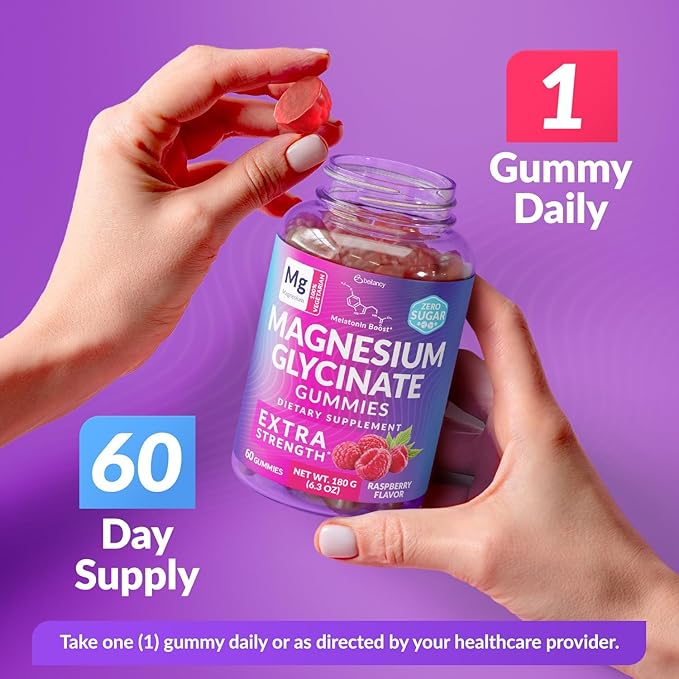Magnesium Glycinate Gummies 400mg, Muscle Support and Relaxation, Magnesium Supplement for Women, Men and Kids, High Absorption, Sugar Free, Vegan, 60 Days Supply, Raspberry Flavor