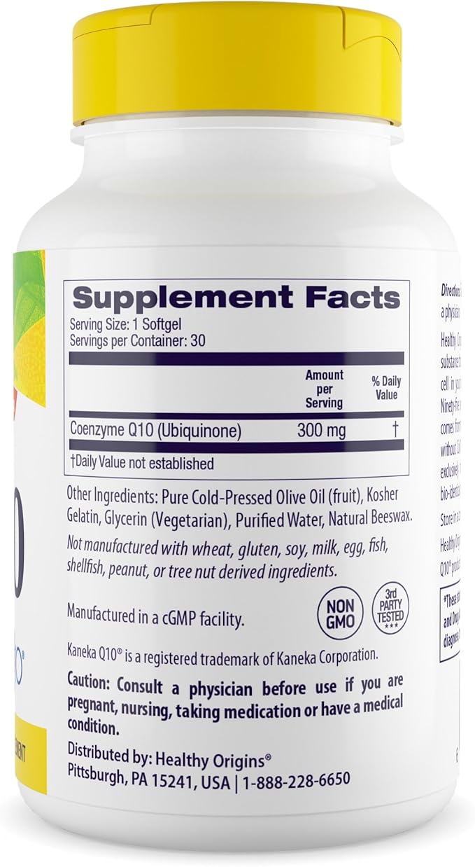 Healthy Origins® CoQ10 300 mg – Natural Trans-Isomer Ubiquinone – Yeast Fermented, Supports Heart Health & Cellular Energy – Non-GMO 30 Softgels