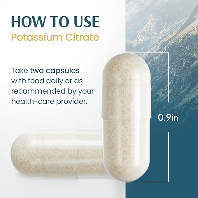 Vykee Nutrition Potassium Citrate Capsules - Supplements for Electrolyte Balance, Muscle & Heart Health - Vegan, Non-GMO, Gluten Free - 500 mg, 120 Count