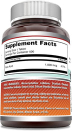 Amazing Formulas Folic Acid 1000 Mcg (1 Mg) Tablets Supplement | Vitamin B9 | Non-GMO | Gluten Free | Made in USA (500 Count)