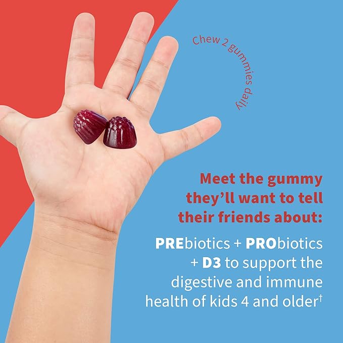 Garden of Life Dr Formulated 5 Billion CFU Prebiotic Fiber, Probiotic and Vitamin D3 for Kids Digestive & Immune Health – Gluten Free,Non GMO,No Added Sugars, Strawberry Flavor,60 Gummies,(Pack of 2)