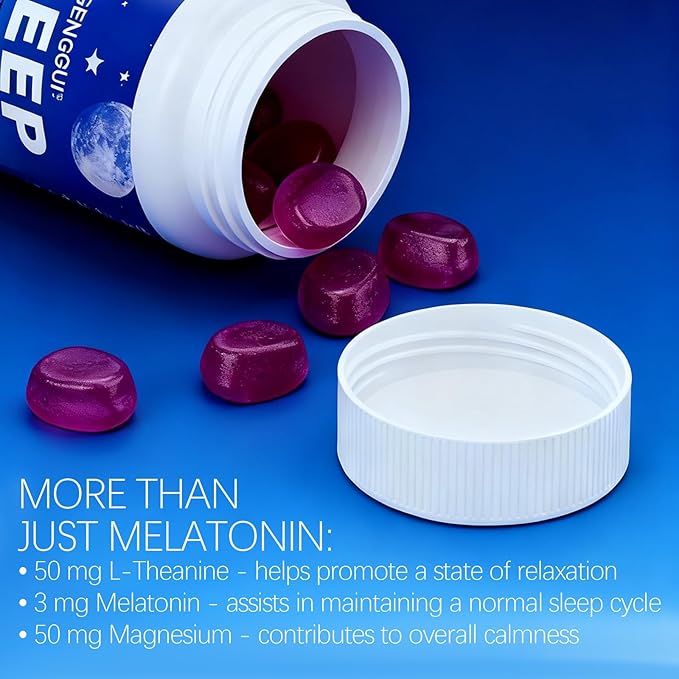Sleep Gummies with Magnesium, Melatonin & L-Theanine for Relaxation & Sleep Support, Blueberry Pomegranate Flavor, Vegan, Gluten Free, 120 Count (1)