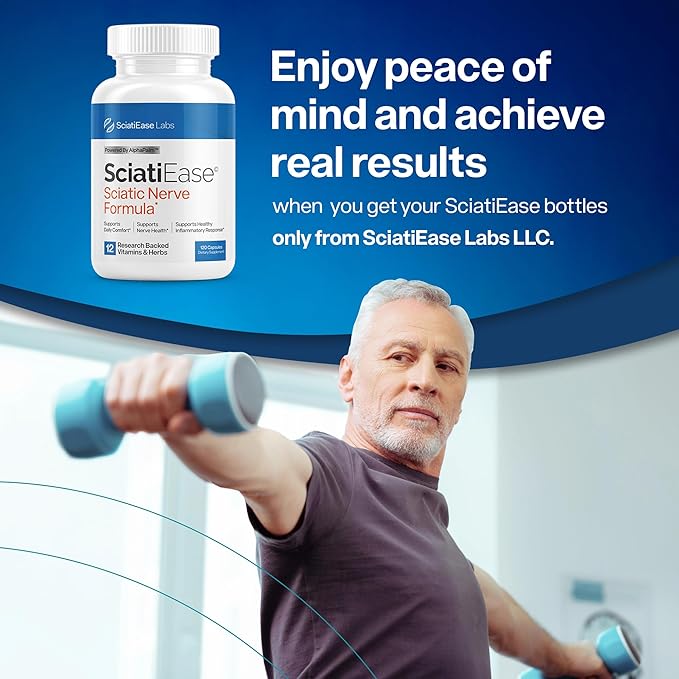 SciatiEase Sciatic Nerve Health Support Supplement - Nerve Support Formula with AlphaPalm, Pea, Vitamin B Complex, Alpha Lipoic Acid 300mg - 120 Capsules