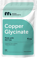 Copper Glycinate with MCT Oil, 500 Softgels | 4 mg Elemental Copper Per Serving | Chelated Copper Mineral Supplement | Essential Trace Mineral | Non-GMO, cGMP Manufactured