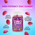 Zinc Gummies - 50mg Zinc Per Serving Immune Skin & Bone Support Health Gummy - Premium Antioxidant Chewable, High Absorption Vegan, Best Supplements Vitamin for Adults, Tasty Berry Flavor, 120 Gummies