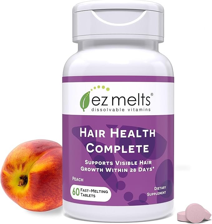 EZ Melts Hair Health Complete - Hair Supplement to Support Strength & Growth - Includes AnaGain Nu, Biotin, Apigenin, Bambo Silica & More - 60 Sublingual Tablets (30 Servings)