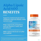 Doctor's Best Alpha Lipoic Acid Supplement 600mg - Alpha-Lipoic Acid Caps for Men & Women, ALA Antioxidant Support for Nerve Health, Aids in Cellular Function, Non GMO, Gluten Free - 60 Veg Capsules