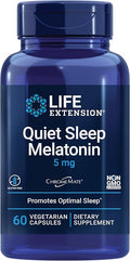 Life Extension Quiet Sleep Melatonin, 5 mg, Powerful Sleep Support, Healthy circadian Rhythms, Cellular Defense, Gluten-Free, Non-GMO, Vegetarian, 60 Capsules