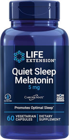 Life Extension Quiet Sleep Melatonin, 5 mg, Powerful Sleep Support, Healthy circadian Rhythms, Cellular Defense, Gluten-Free, Non-GMO, Vegetarian, 60 Capsules