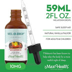Maxi-Health Liquid Melatonin Drops for Kids - 2 Fl Oz 177 Servings With Dropper - Natural Sleep Aid Supplement for Children And Teens - Helps Fall Asleep Faster And Stay Sleeping Longer
