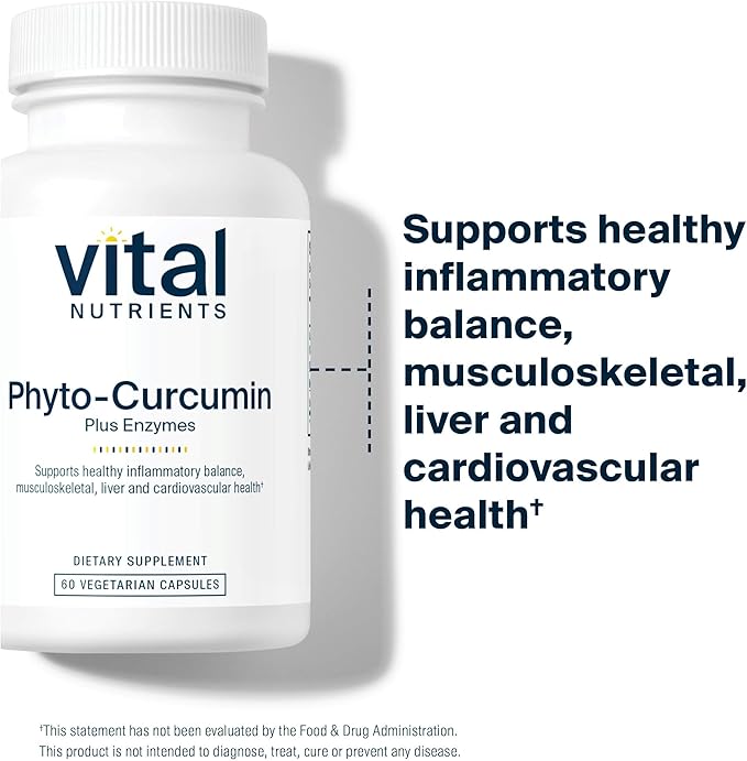 Vital Nutrients Phyto-Curcumin Plus Enzymes - Curcumin Supplements with Phytosome Extract - Support for Muscle, Bone, Liver, and Heart Health* - Gluten, Dairy, Soy Free - 60 Capsules
