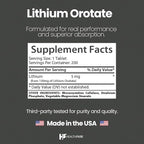 HealthFare Lithium Orotate Supplement 130mg | 200 Vegetarian Tablets | High Bioavailability Trace Mineral | Mood, Brain & Memory Support | Non-GMO, Gluten-Free | Made in USA