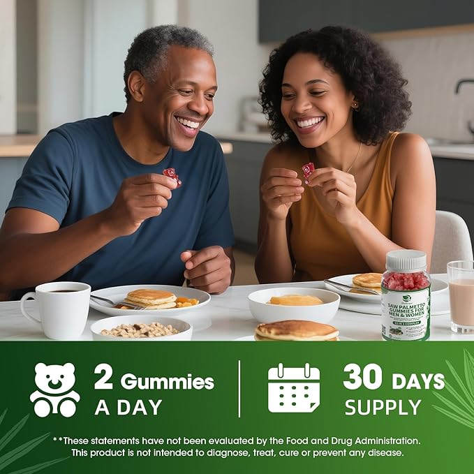 Lukaree Saw Palmetto for Men & Women, 15 in 1 Saw Palmetto Extract Gummies with Pumpkin Seed Oil, Prostate Health Supplements for Men, Advanced DHT Blocker, Hair & Urinary Health Support, 2 Pack