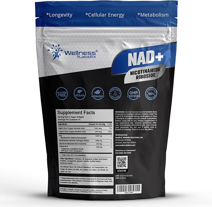 Liposomal NAD+ Supplement - NAD Softgels Nicotinamide Riboside Resveratrol - 2500mg Liposomal NAD Supplements for Women - Metabolism Support, Support Cellular Health and Longevity - 2 Pack