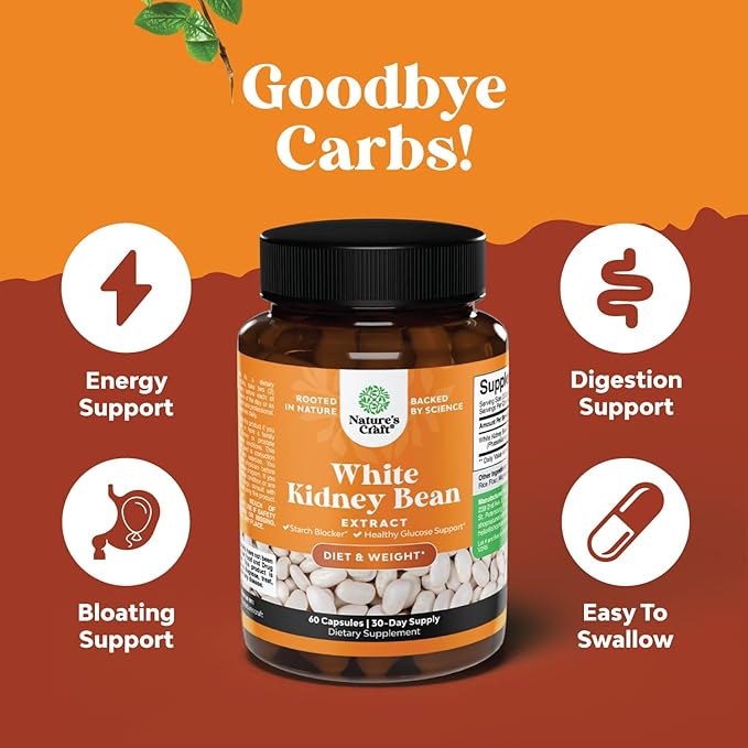 Natural White Kidney Bean Extract - White Kidney Bean Energy Booster AMPK Activator and Antioxidant Capsules - Digestive Health Dietary Fiber Supplement and Workout Supplement for Men and Women