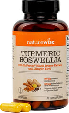 NatureWise Turmeric Boswellia Supplement with BioPerine & Organic Ginger Root - Organic Turmeric 900mg + Boswellia Extract 600mg - Non-GMO, Vegan, USA Manufactured - 60 Capsules[30-Day Supply]