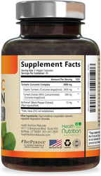Turmeric Curcumin Supplement 2600mg - 95% Curcuminoids with Organic Turmeric & BioPerine Black Pepper for Best Absorption, Nature's Vegan Joint Support, Non-GMO Tumeric, Bottled in USA - 180 Capsules
