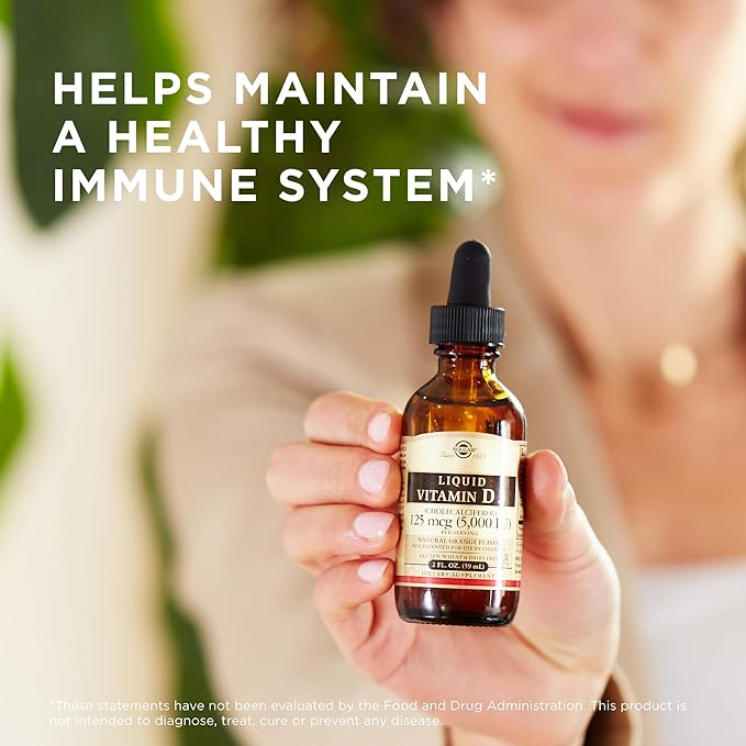 Solgar Liquid Vitamin D3 125 mcg (5,000 IU) - 2 fl oz - Delicious, Natural Orange Flavor - Helps Maintain Healthy Bones & Teeth - Immune System Support - Gluten Free, Dairy Free, Kosher - 59 Servings
