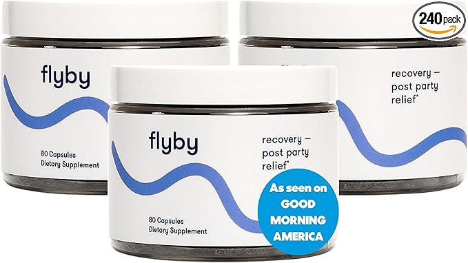 Flyby Recovery Supplement - All The Hang, Without The Over!™ - with DHM, Milk Thistle, Vitamin C, Activated Charcoal, and Apple Cider Vinegar - Pre & Post Drinking Formula (240 Count)