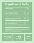 sapling Vegan Vitamin B Complex - Whole Food Blend with Essential B Vitamins B1, B2, B3, B5, B6, B7, Folate, B12-60 Caps