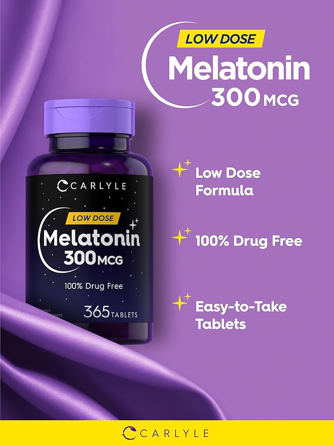 Carlyle Melatonin 300 mcg | 365 Tablets | Low Dose | Vegetarian, Non-GMO, Gluten Free