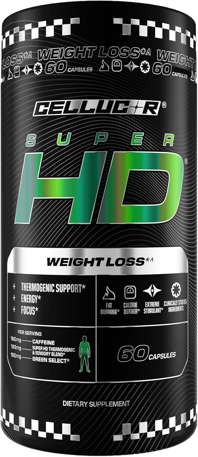 Cellucor SuperHD Thermogenic Fat Burner Weight Loss Supplement, Appetite Suppressant, & Energy Booster Capsimax, Green Tea Extract, 160mg Caffeine & More 60 Capsules (Packaging May Vary)