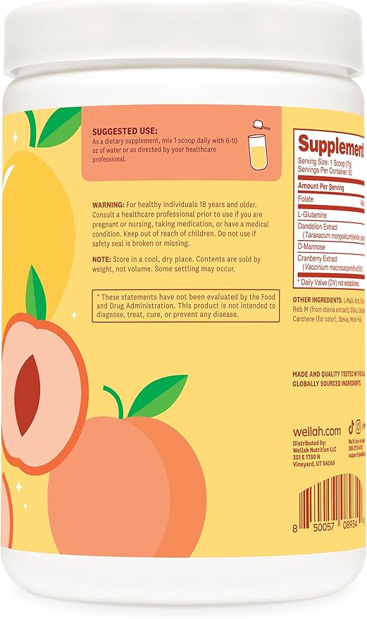 Wellah L-Glutamine Peach Mango (50 Servings) - 5g L-Glutamine Per Serving, Sweetened with Stevia