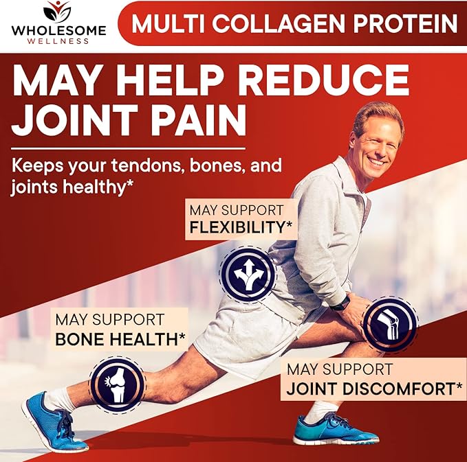 Wholesome Wellness Premium Multi Collagen Peptides Protein Powder for Women and Men, 5 Types of Hydrolyzed Collagen, Grass-Fed, Non-GMO & Unflavored, Pure Protein for Youthful Skin & Joint Recovery