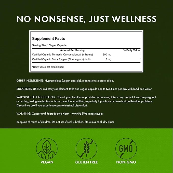 Swanson Premium Turmeric & Black Pepper Antioxidant Supplement for Active Adults Seeking Joint, Digestion, and Circulation Support - Non-GMO, Organic (90 Vegan Capsules, 3 Pack)