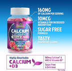 Calcium Supplement Gummies - Sugar Free Calcium Gummy with Vitamin D3 for Best Absorption - Supports Immune Health, Bones & Teeth - Nature's Calcium Chews for Women & Men - Berry Flavor - 60 Gummies