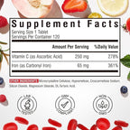 Iron Supplement, 65mg Carbonyl Iron with 250mg Vitamin C, Stomach Friendly Iron Pills for Blood Building Women & Men, High Absorption, No Nausea, No Constipation, Non-GMO, No Gluten, 120 Vegan Tabs