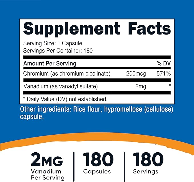 Nutricost Vanadium + Chromium 2mg 180 Vegetarian Capsules - Gluten Free, Non-GMO - Vanadium Supplement (Pack of 2)