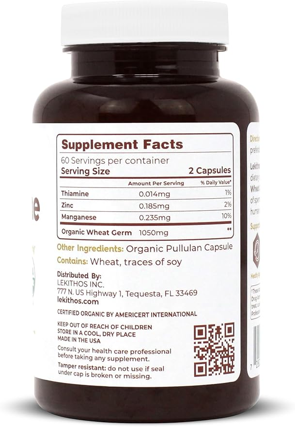 Organic Spermidine Capsules | Organic Wheat Germ Extract | Promotes Cell Renewal, Better Aging | Thiamine, Zinc, Manganese | 1050mg Per Serving | USDA Organic, Vegan, Non-GMO | 120 Capsules