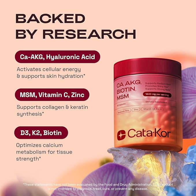 Cata-Kor NMN Supplement 1000mg & Calcium AKG Complex - NAD+ Supporing Supplement with TMG, Quercetin & MSM, Hyaluronic Acid & Biotin Collagen Support Beauty Complex