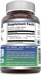 Amazing Formulas Vitamin K2 Menaq7 MK7 Supplement | 100 Mcg | Veggie Capsules | Non-GMO | Gluten Free | Made in USA (1 Pack, 120 Count)