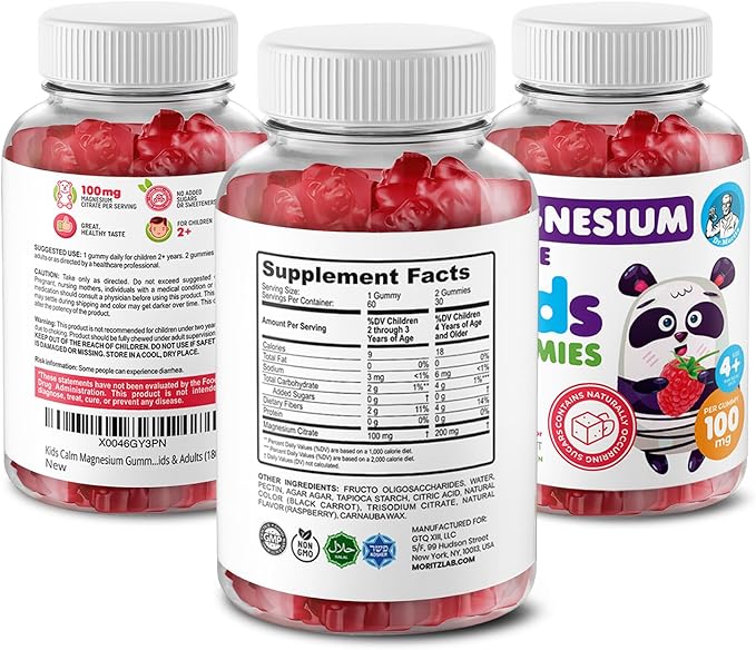 DR. MORITZ Sugar-Free Calm Magnesium Gummies for Kids and Adults - Non-GMO Magnesium Citrate Gummies - Raspberry Flavor - 1-Pack (60 Count)