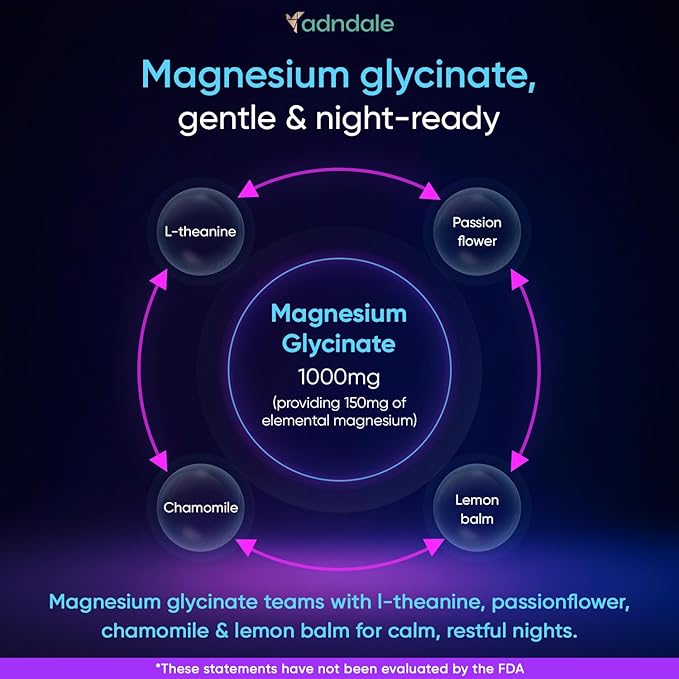 Adndale 90CT Magnesium Glycinate Gummies. Sugar Free Chews for Adults & Kids. Raspberry Flavour