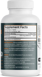 Bronson Vitamin D3 5000iu (125mcg) Healthy Muscle Function and Immune Support, Non-GMO, 360 Tablets